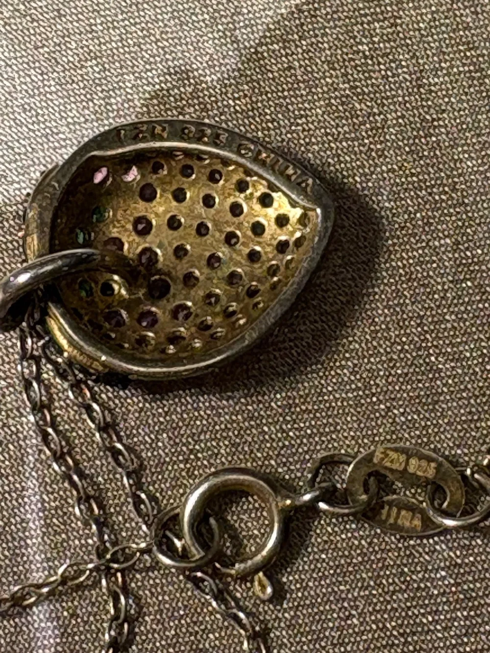 Sterling & Pink Zircon Crystal Strawberry Pendant with Chain - Picture 3 of 5